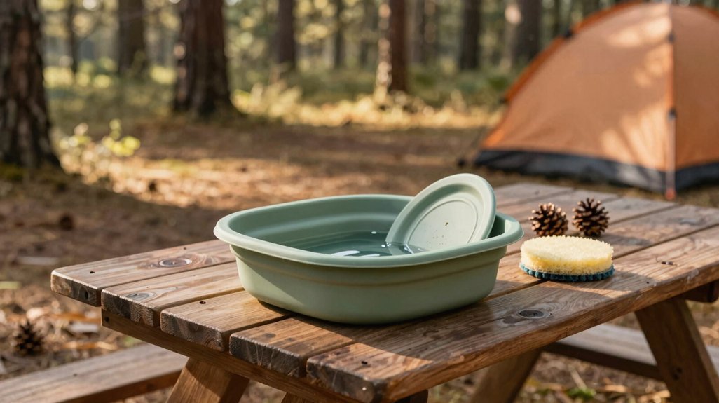 cleaning dishes with limited water while camping