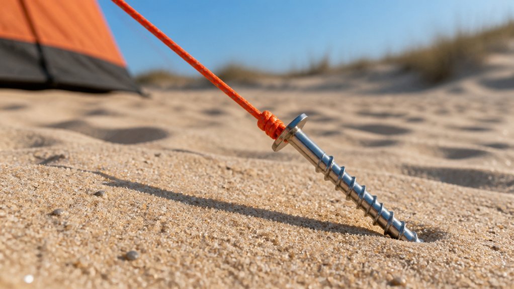 drive screw in sand stakes at 45