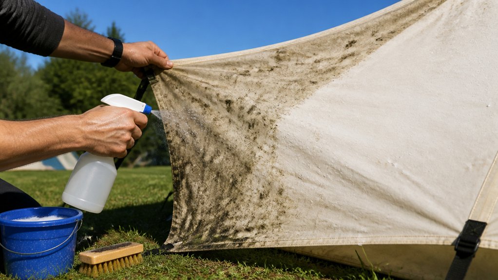 pitch tent on level dry ground