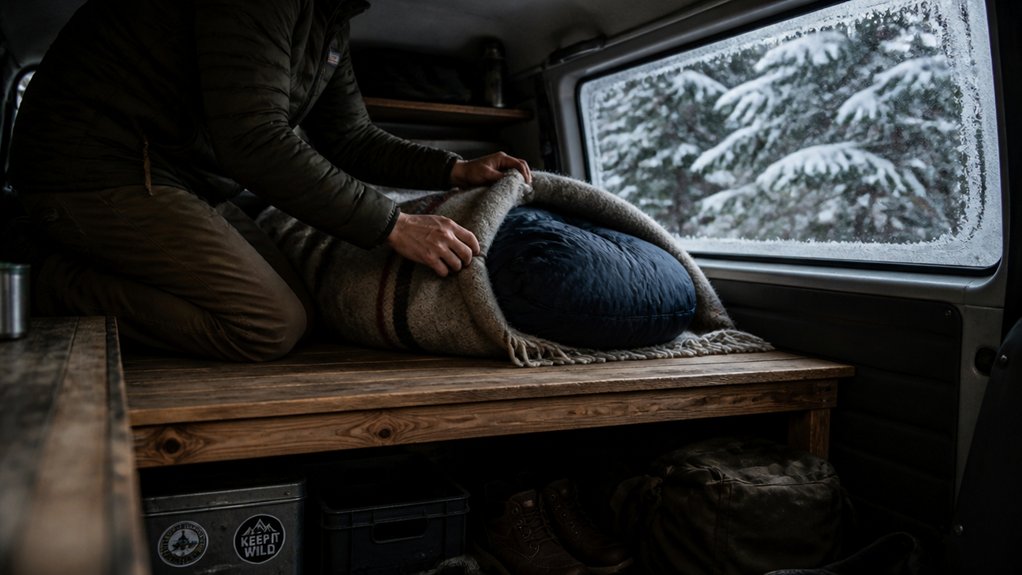 raised insulated sleeping platform setup