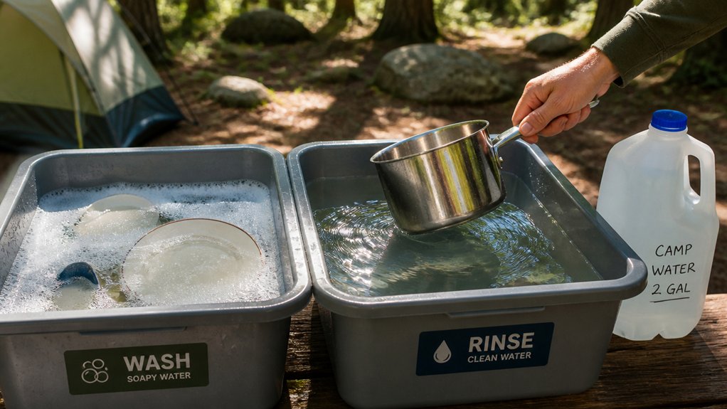 two sink camp dishwashing setup